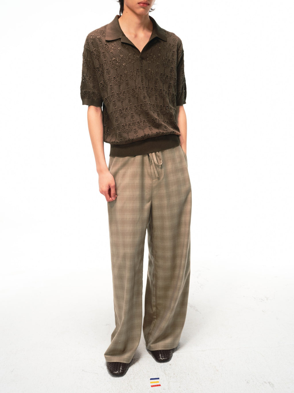 JCAESAR Hollow‑leaf patterned short‑sleeve knit shirt