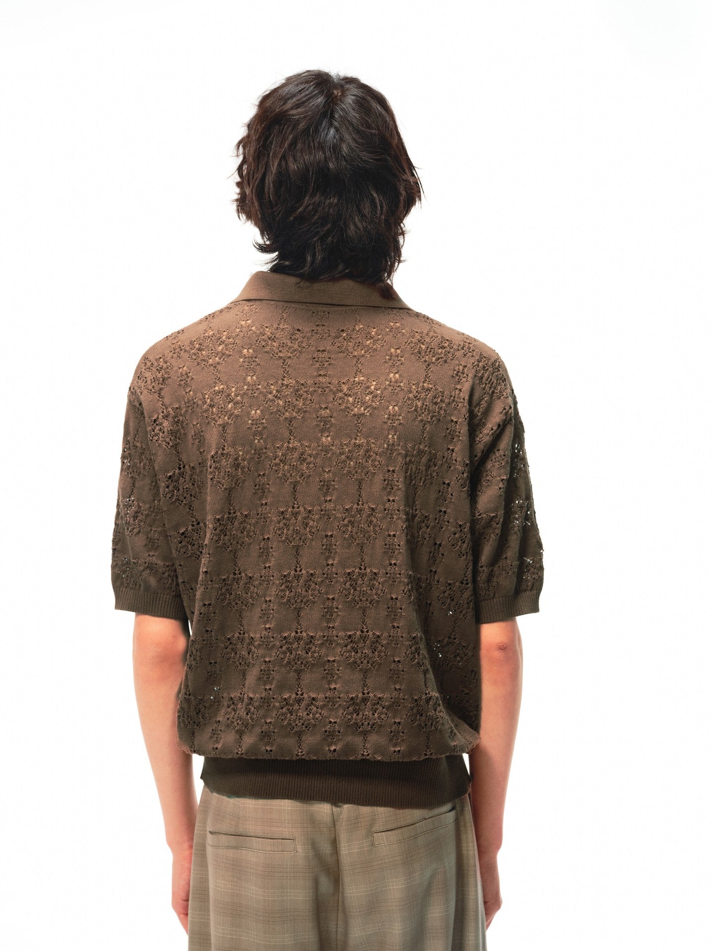 JCAESAR Hollow‑leaf patterned short‑sleeve knit shirt