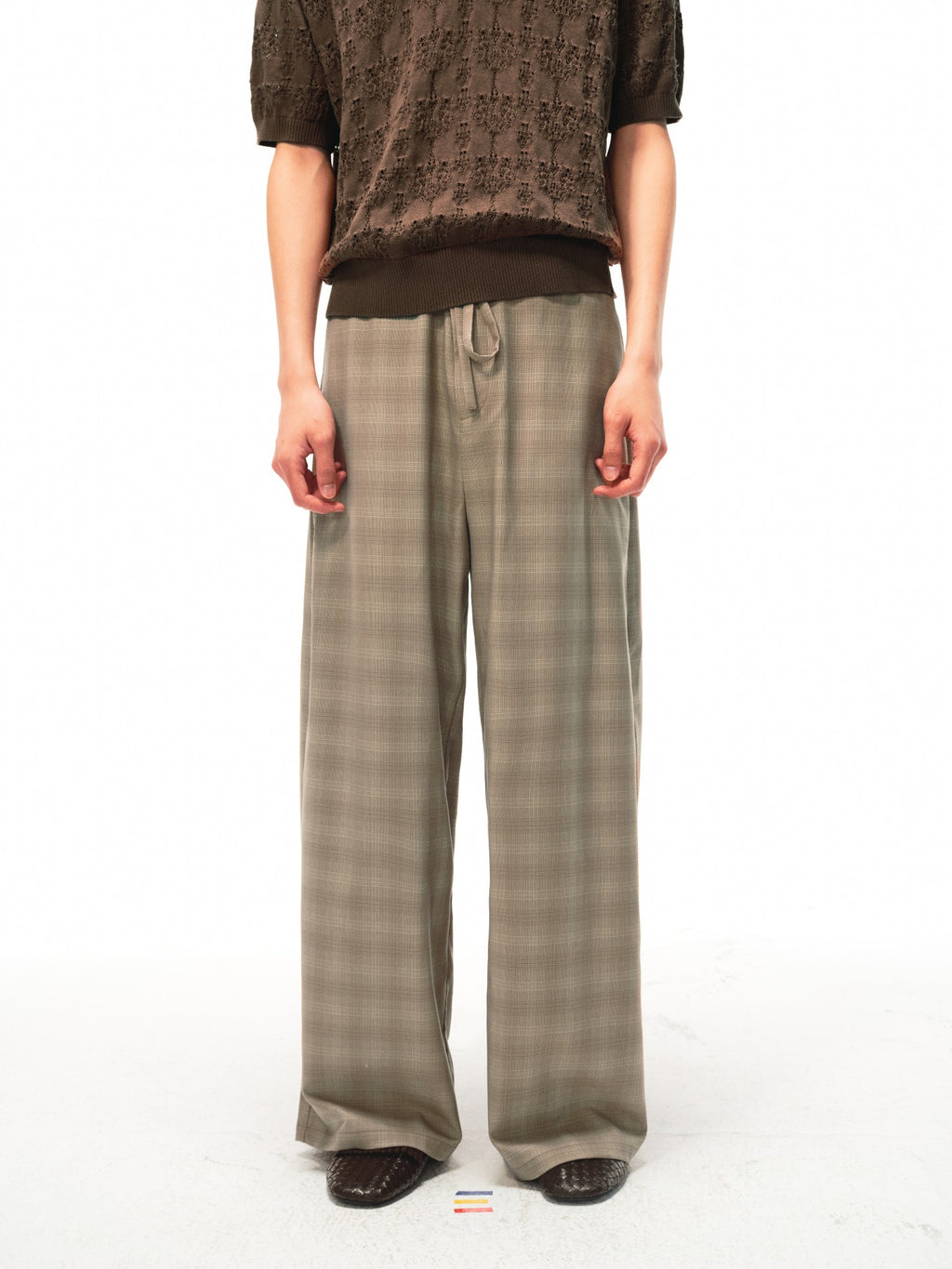 JCAESAR Checkered drawstring trousers with subtle grid pattern