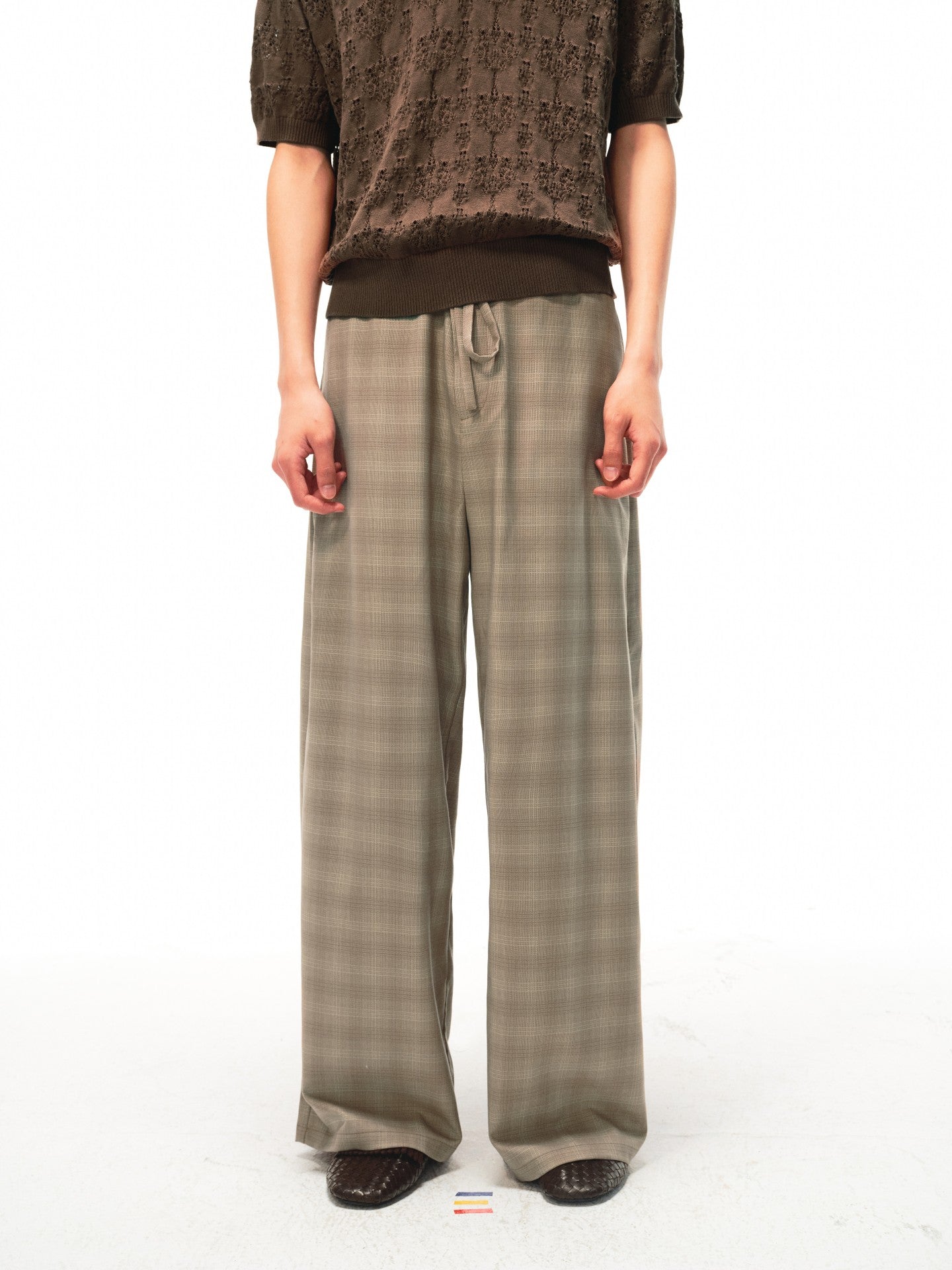 JCAESAR Checkered drawstring trousers with subtle grid pattern