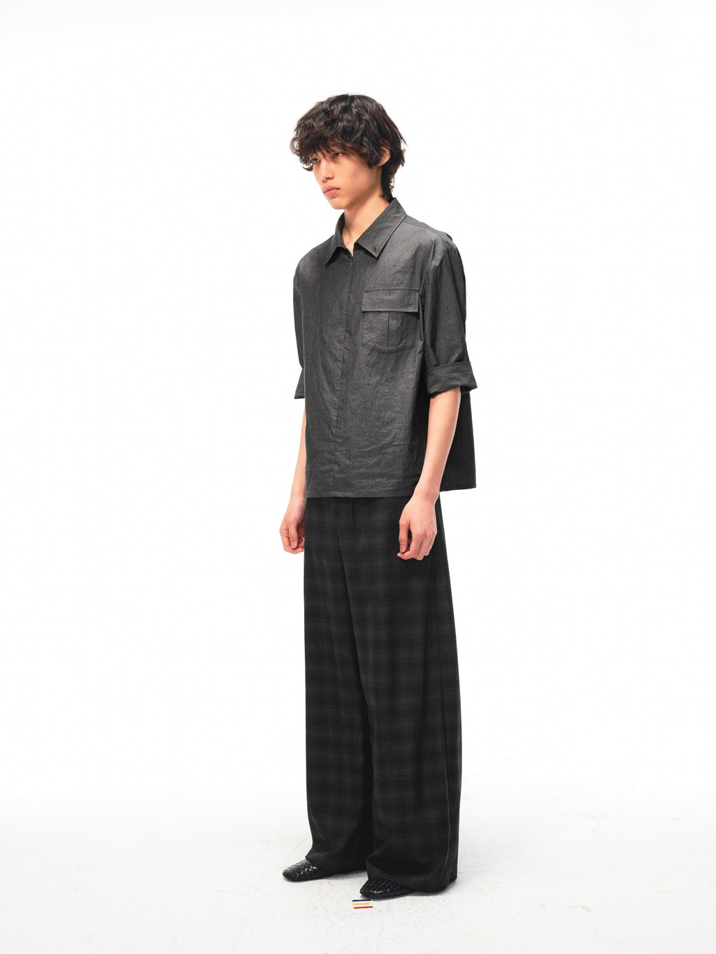 JCAESAR Checkered drawstring trousers with subtle grid pattern