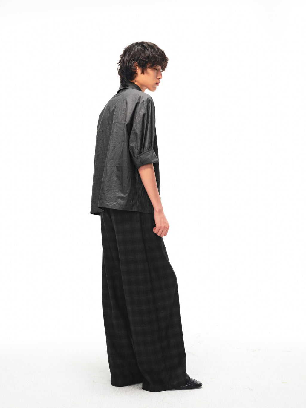 JCAESAR Checkered drawstring trousers with subtle grid pattern