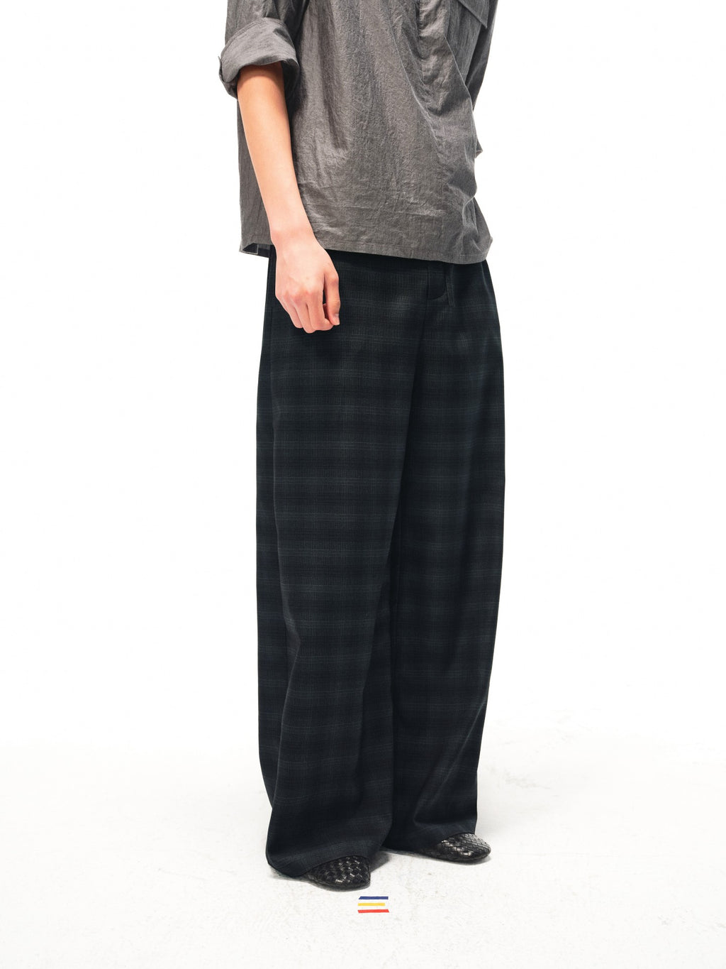 JCAESAR Checkered drawstring trousers with subtle grid pattern