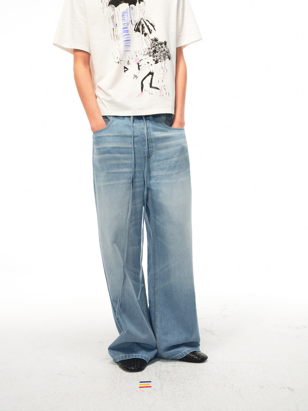 JCAESAR Lightweight drawstring sleep pants in blue denim