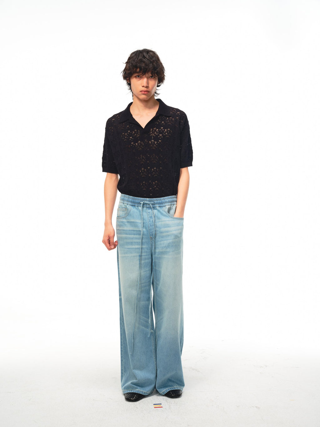JCAESAR Hollow‑leaf patterned short‑sleeve knit shirt