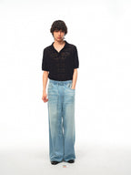 JCAESAR Hollow‑leaf patterned short‑sleeve knit shirt