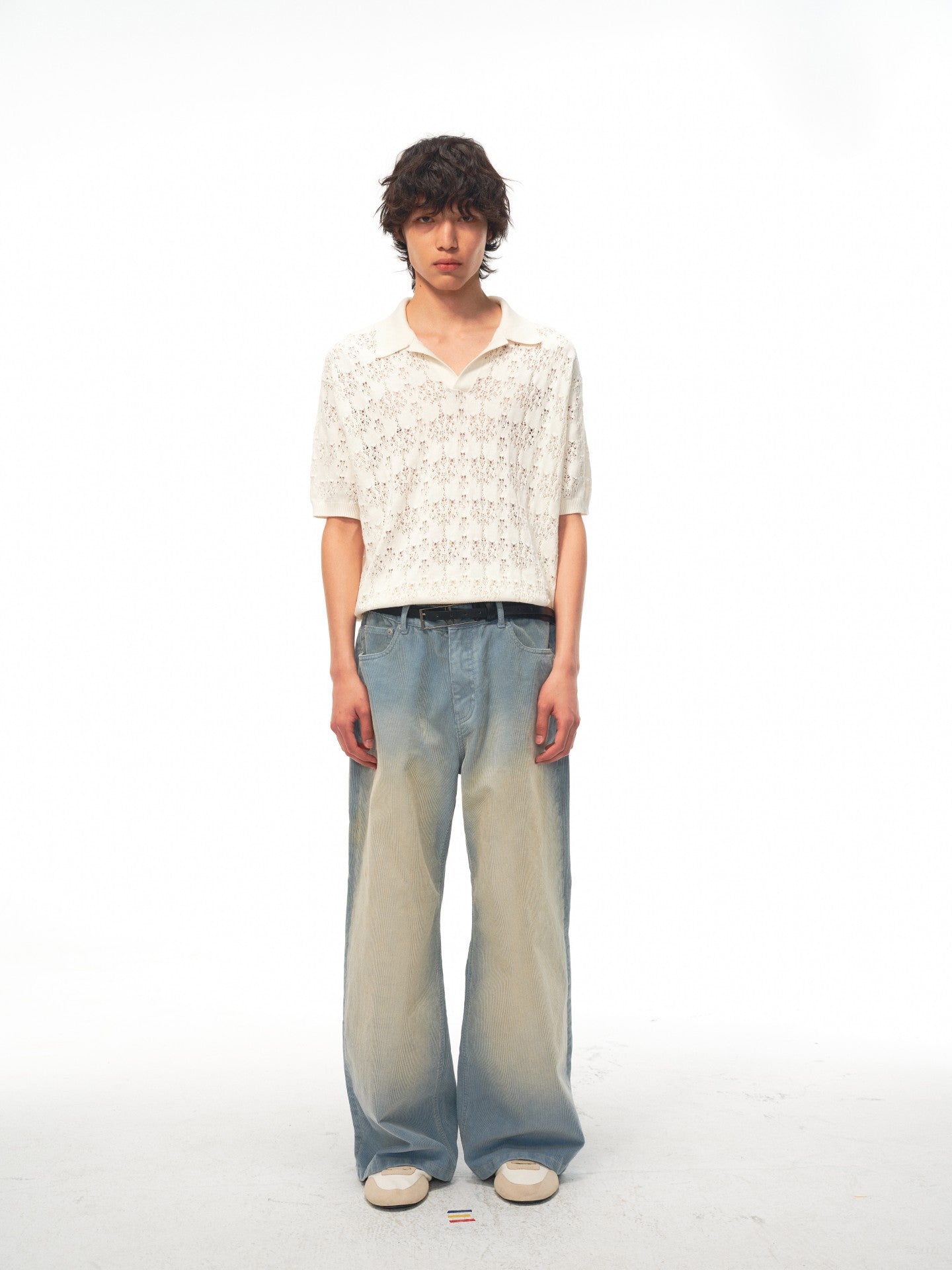 JCAESAR Hollow‑leaf patterned short‑sleeve knit shirt