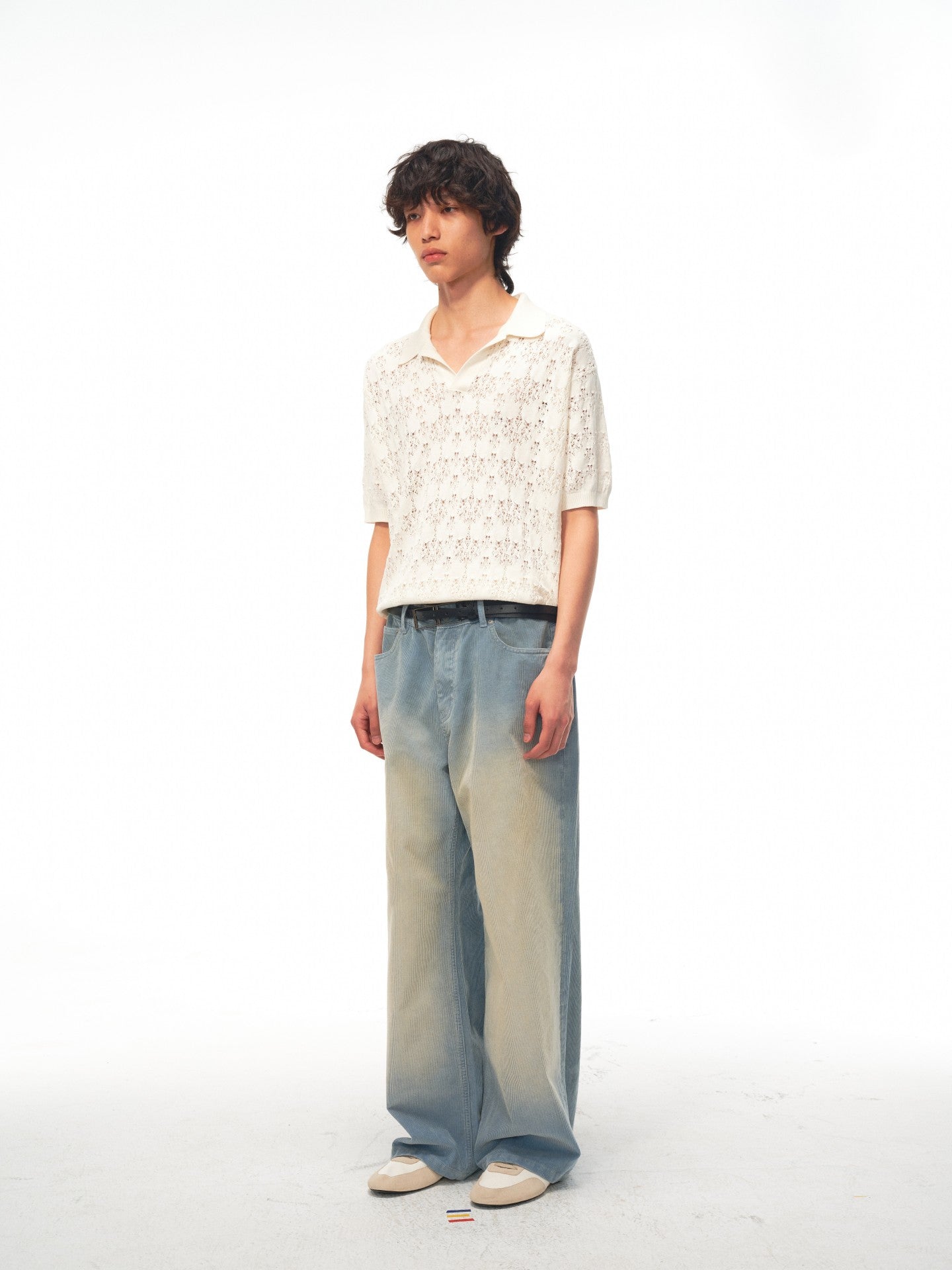 JCAESAR Hollow‑leaf patterned short‑sleeve knit shirt