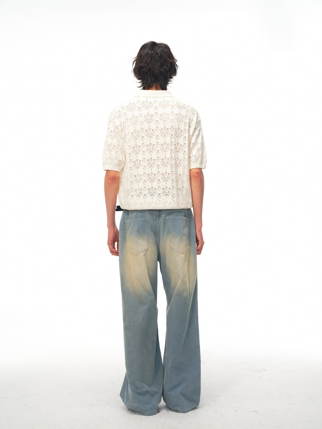 JCAESAR Hollow‑leaf patterned short‑sleeve knit shirt