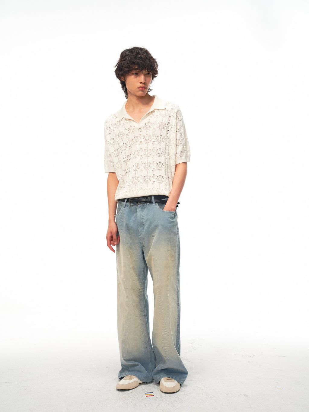 JCAESAR Hollow‑leaf patterned short‑sleeve knit shirt