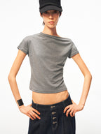 JCAESAR WOMEN Twisted Pleated Asymmetric‑Shoulder Tee