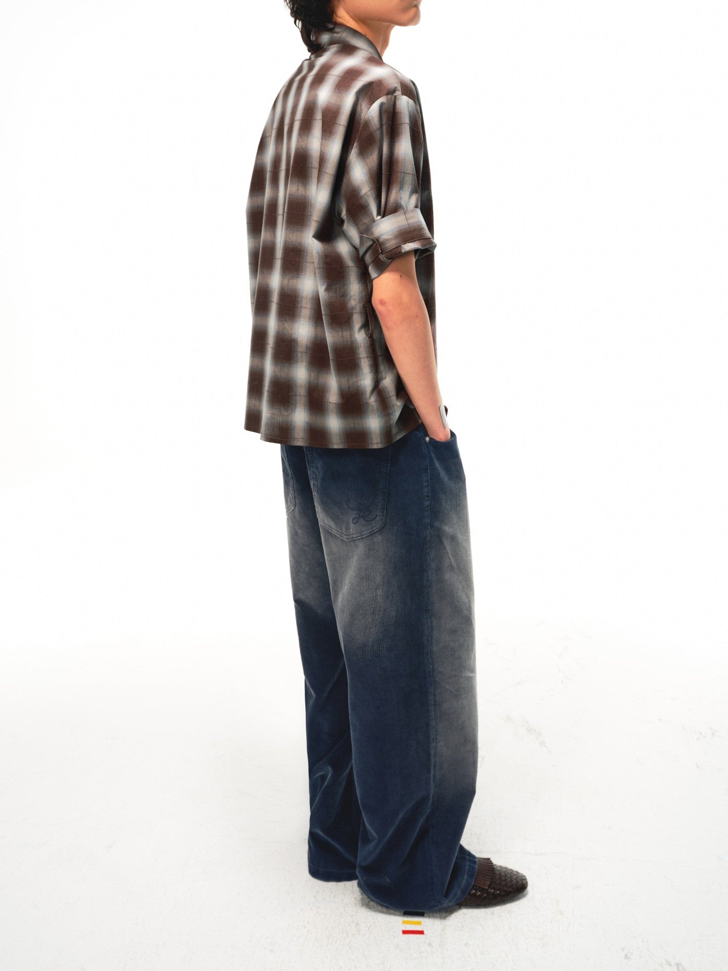JCAESAR Plaid tie‑front shirt with shadowed pattern