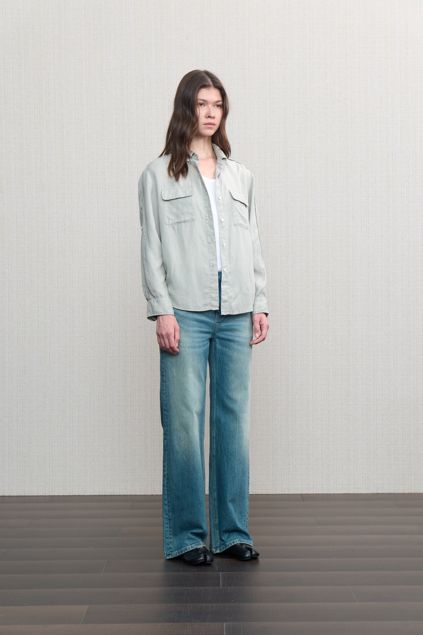 JCAESAR WOMEN Hunting‑style faded linen adjustable shirt