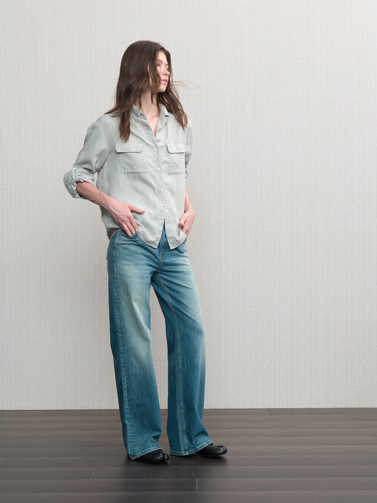 JCAESAR WOMEN Hunting‑style faded linen adjustable shirt