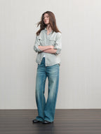 JCAESAR WOMEN Hunting‑style faded linen adjustable shirt