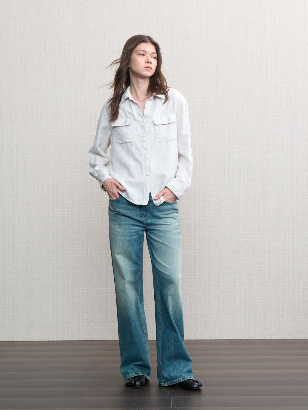 JCAESAR WOMEN Hunting‑style faded linen adjustable shirt