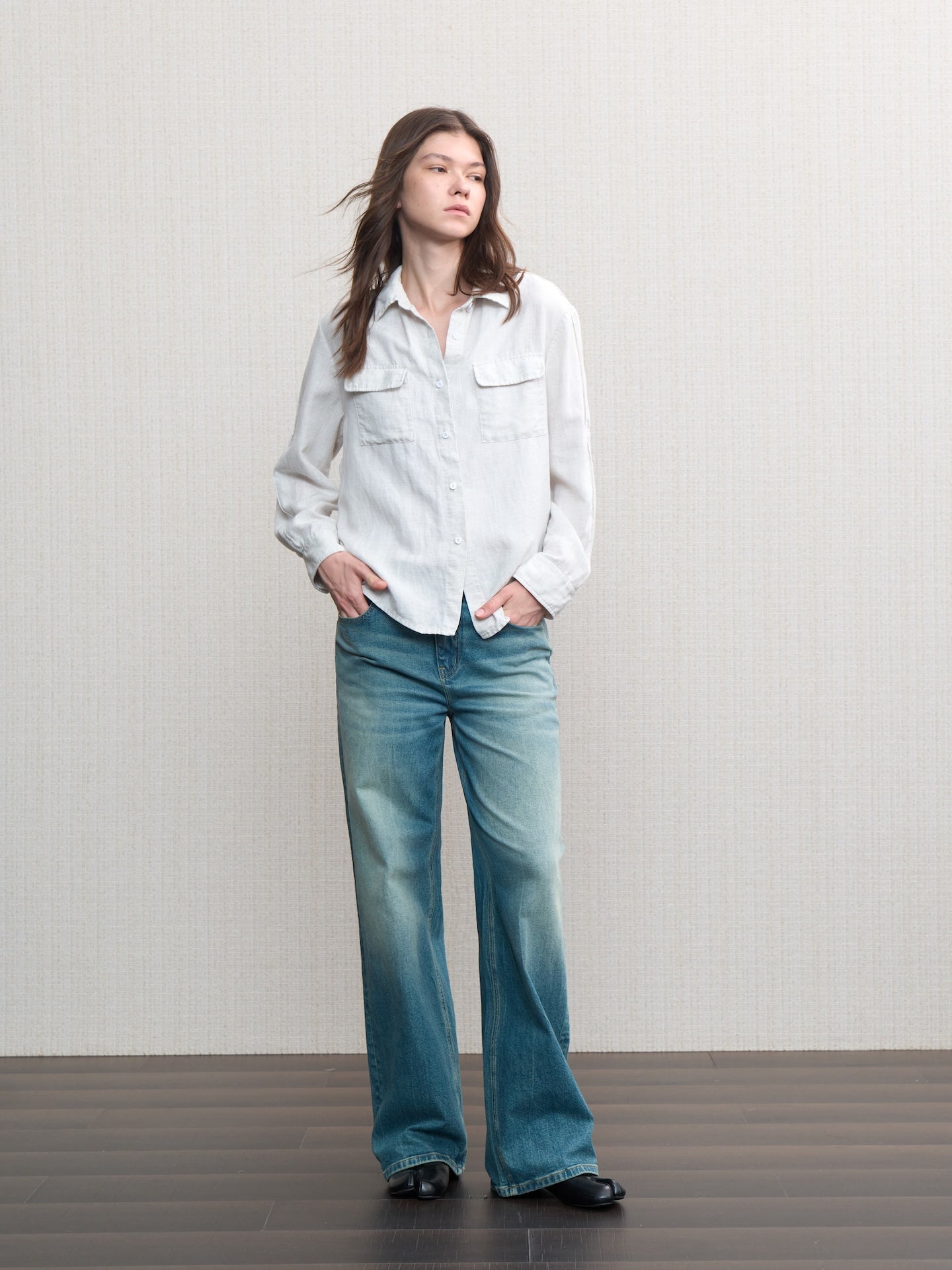 JCAESAR WOMEN Hunting‑style faded linen adjustable shirt