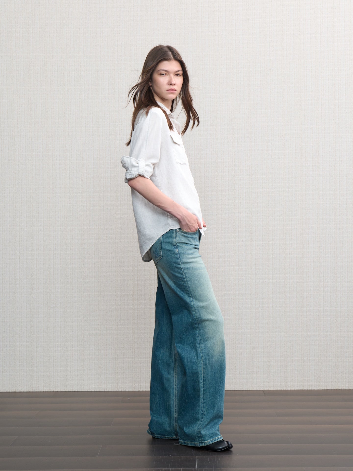 JCAESAR WOMEN Hunting‑style faded linen adjustable shirt