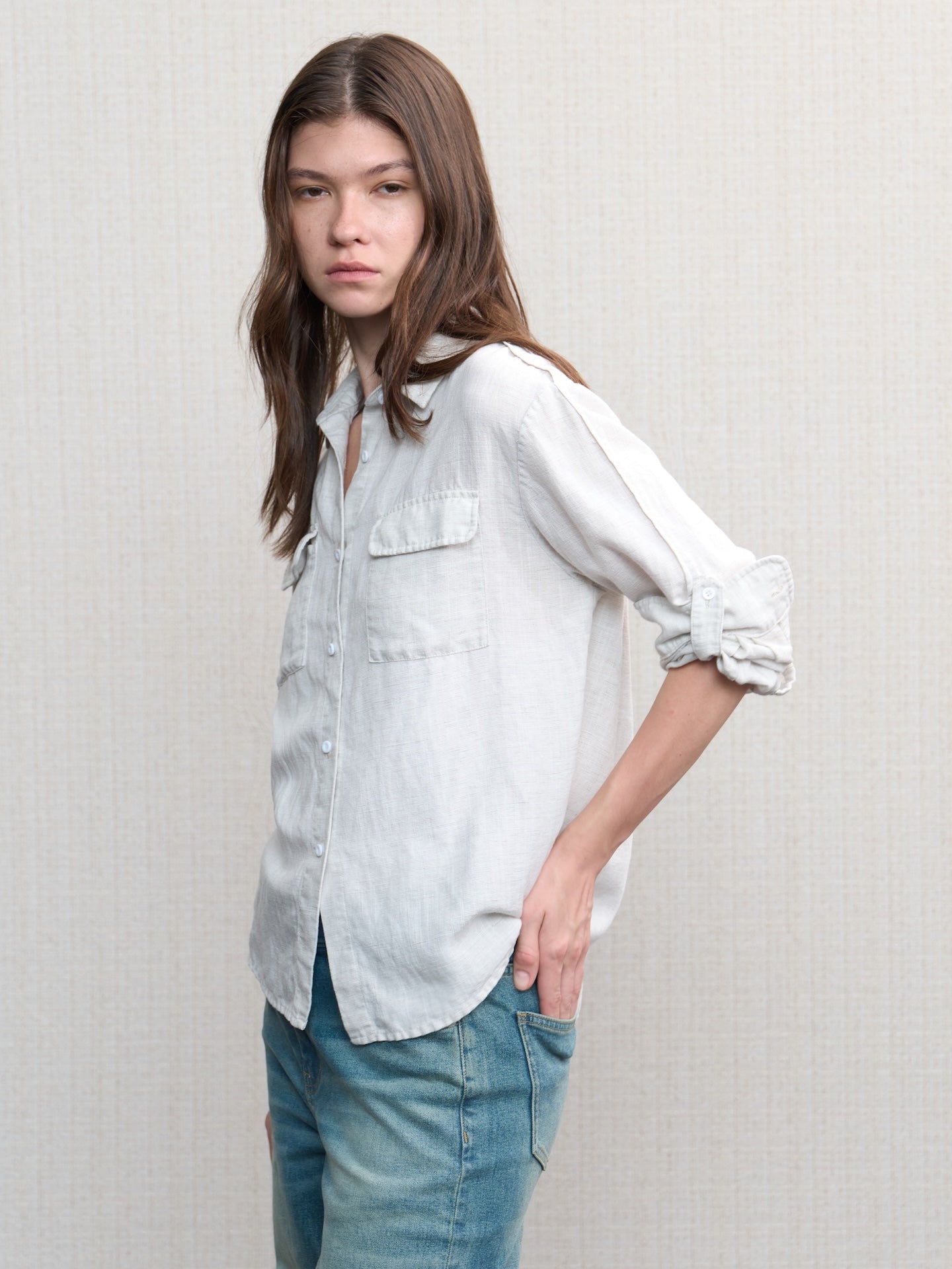 JCAESAR WOMEN Hunting‑style faded linen adjustable shirt