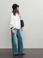 JCAESAR WOMEN Linen‑leather paneled Harrington jacket