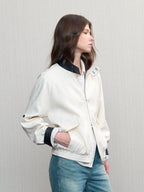 JCAESAR WOMEN Linen‑leather paneled Harrington jacket