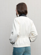 JCAESAR WOMEN Linen‑leather paneled Harrington jacket