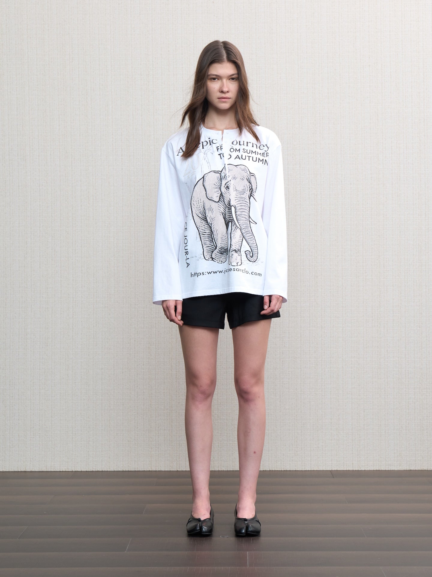 JCAESAR WOMEN Migrating‑elephant Henley oversized long‑sleeve shirt