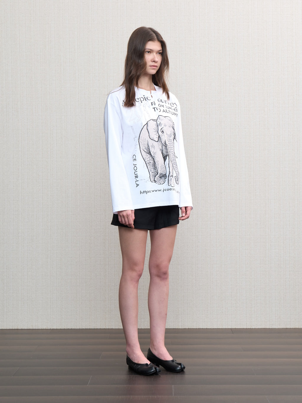 JCAESAR WOMEN Migrating‑elephant Henley oversized long‑sleeve shirt