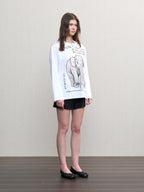 JCAESAR WOMEN Migrating‑elephant Henley oversized long‑sleeve shirt