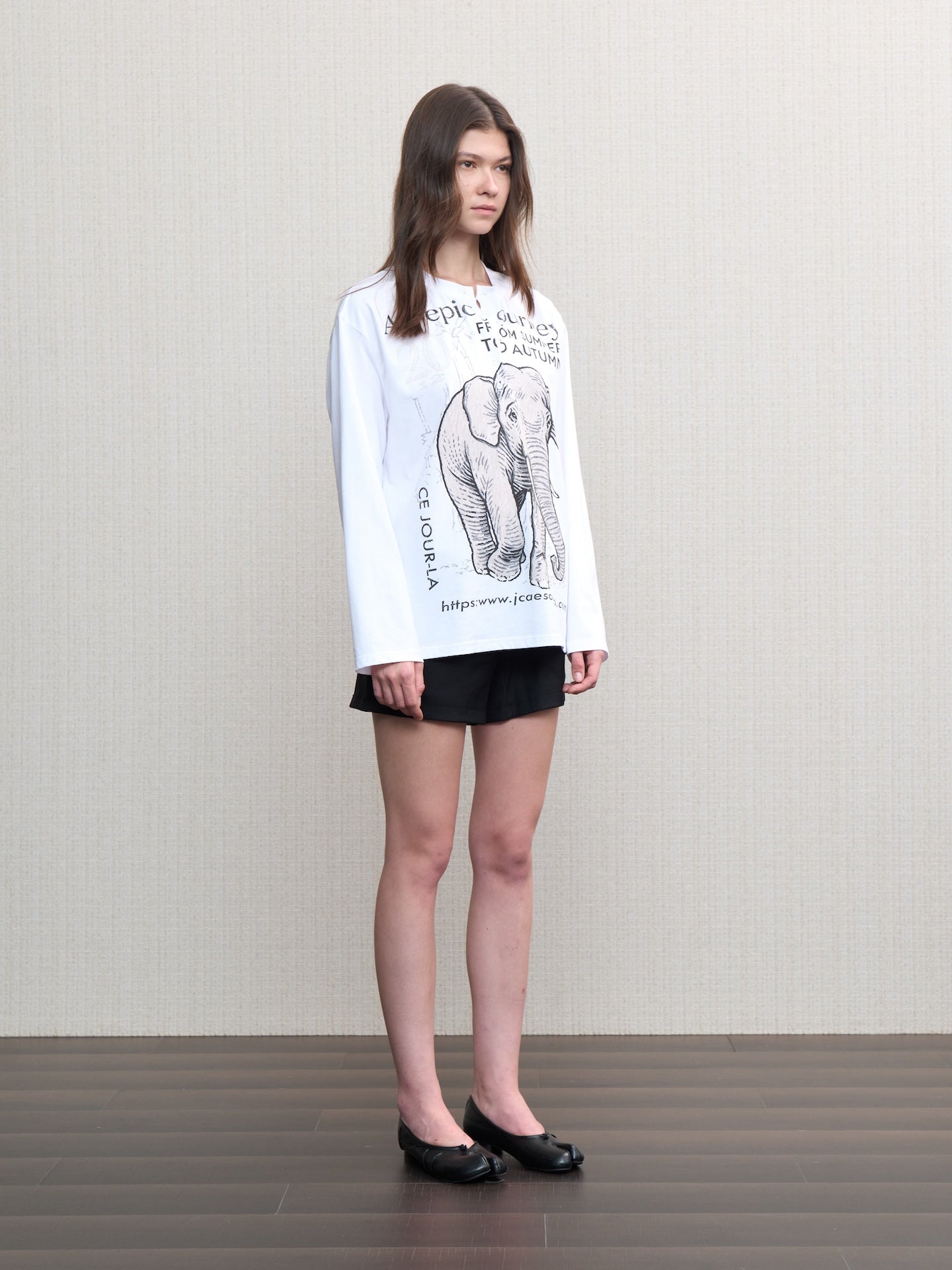 JCAESAR WOMEN Migrating‑elephant Henley oversized long‑sleeve shirt