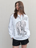 JCAESAR WOMEN Migrating‑elephant Henley oversized long‑sleeve shirt