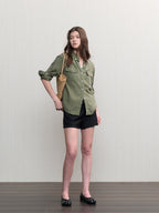 JCAESAR WOMEN Hunting‑style faded linen adjustable shirt