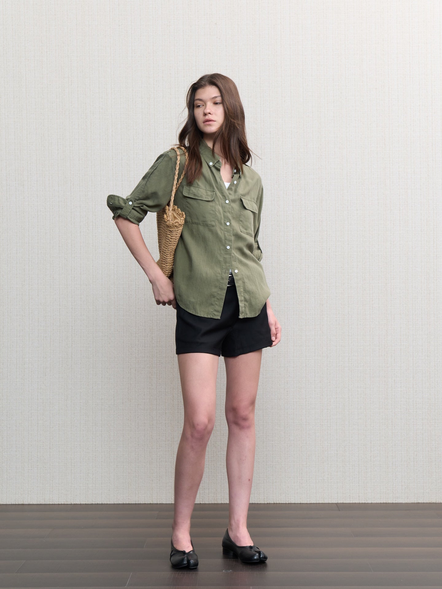 JCAESAR WOMEN Hunting‑style faded linen adjustable shirt