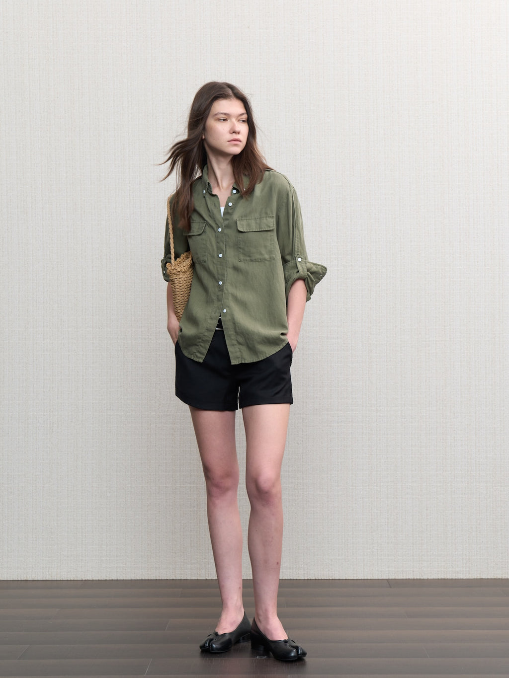 JCAESAR WOMEN Hunting‑style faded linen adjustable shirt