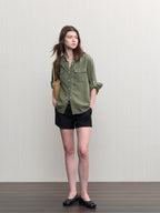 JCAESAR WOMEN Hunting‑style faded linen adjustable shirt