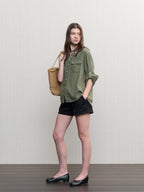 JCAESAR WOMEN Hunting‑style faded linen adjustable shirt