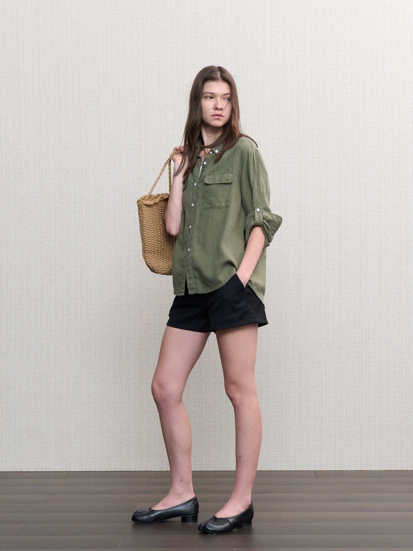 JCAESAR WOMEN Hunting‑style faded linen adjustable shirt