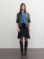 JCAESAR WOMEN Linen‑leather paneled Harrington jacket