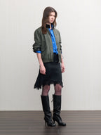 JCAESAR WOMEN Linen‑leather paneled Harrington jacket