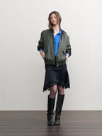 JCAESAR WOMEN Linen‑leather paneled Harrington jacket