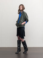 JCAESAR WOMEN Linen‑leather paneled Harrington jacket
