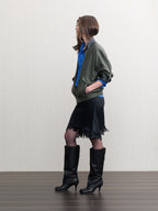 JCAESAR WOMEN Linen‑leather paneled Harrington jacket