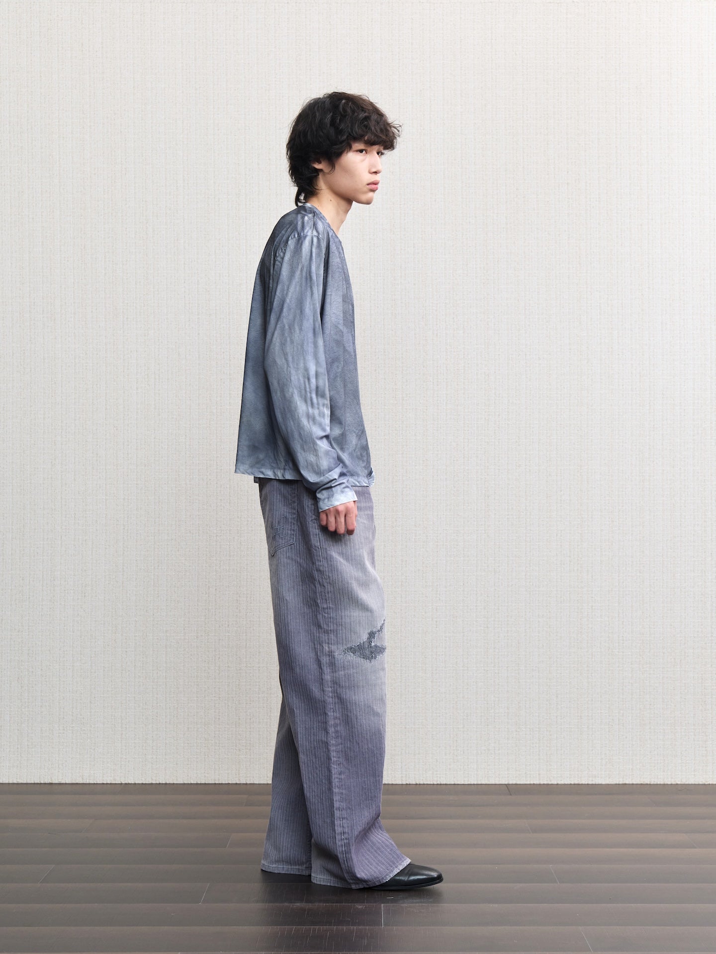 JCAESAR Washed distressed striped denim jeans