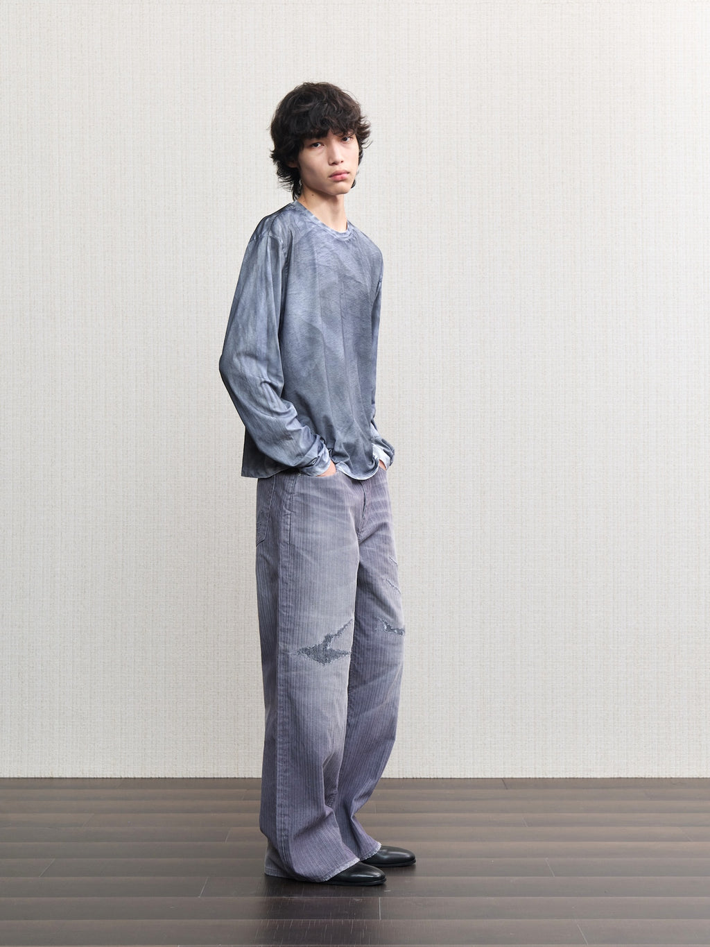 JCAESAR Washed distressed striped denim jeans
