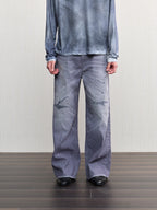 JCAESAR Washed distressed striped denim jeans