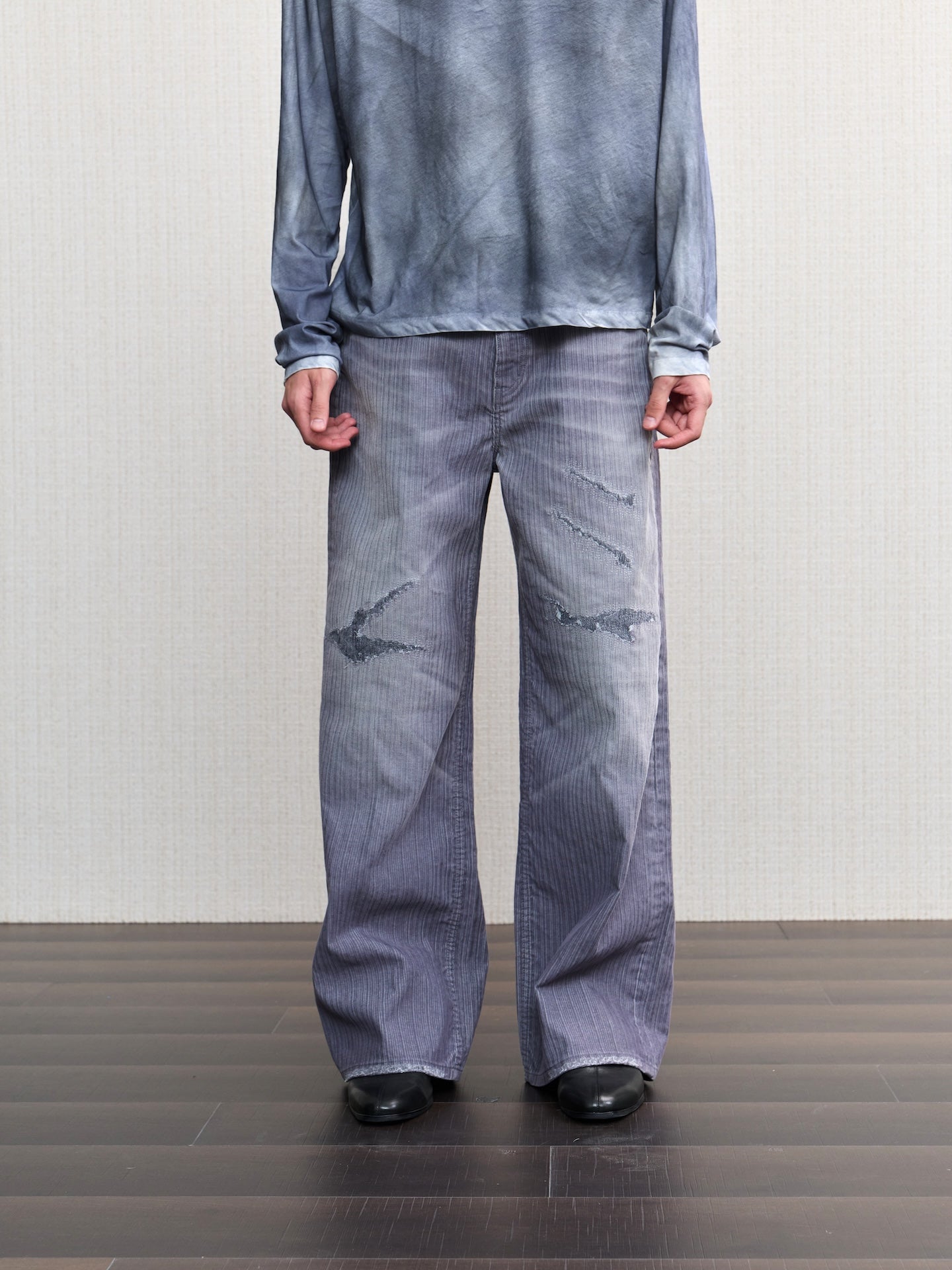 JCAESAR Washed distressed striped denim jeans