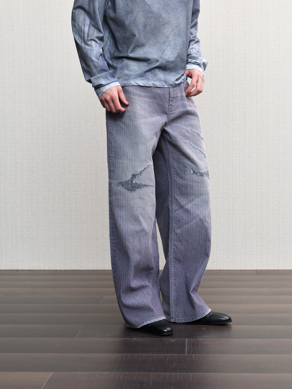 JCAESAR Washed distressed striped denim jeans