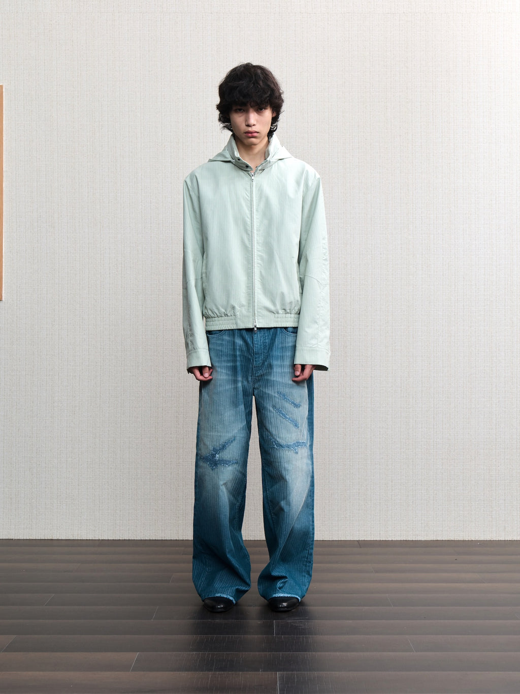 JCAESAR  Dusky‑green striped hooded jacket
