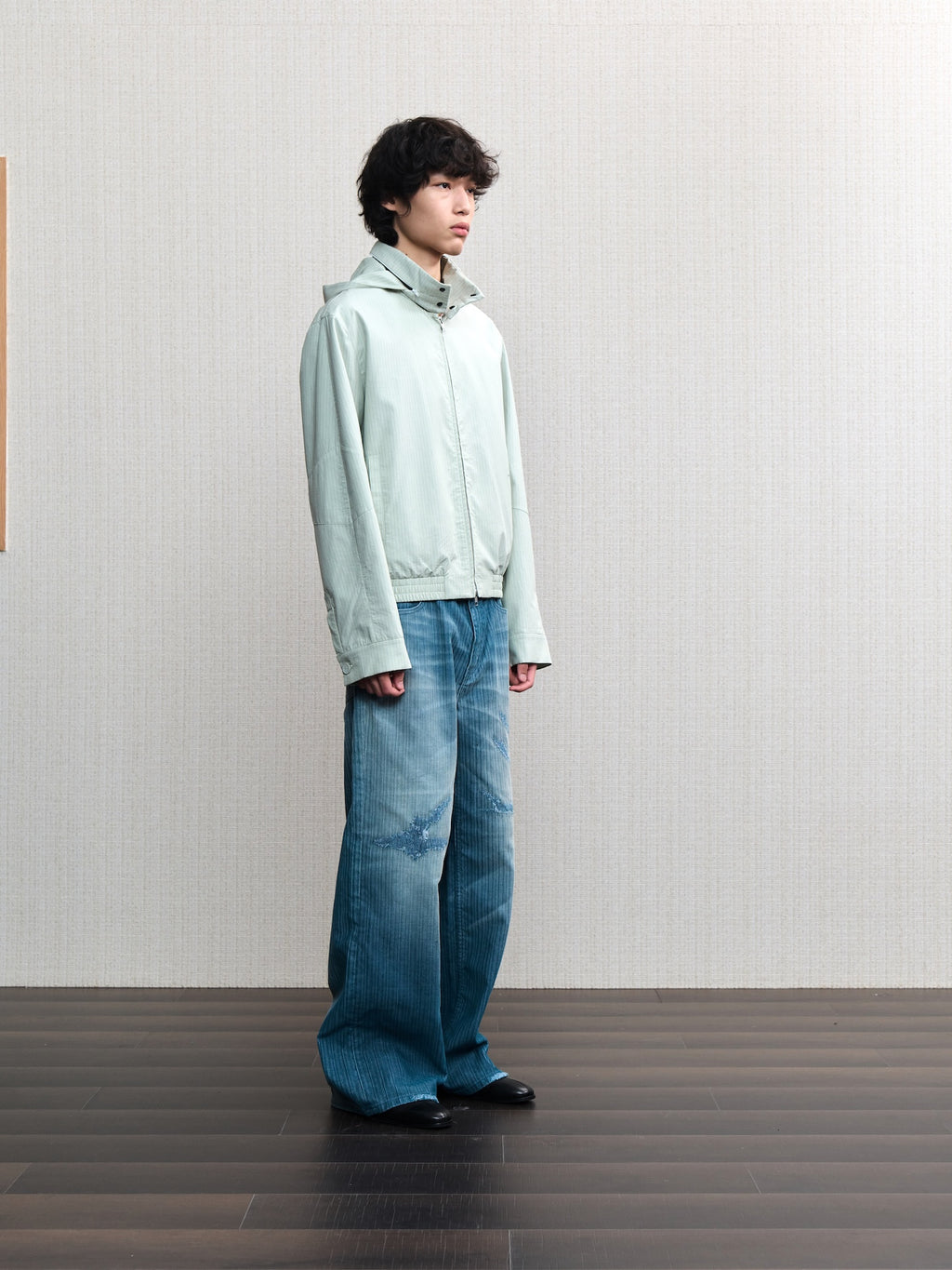 JCAESAR  Dusky‑green striped hooded jacket