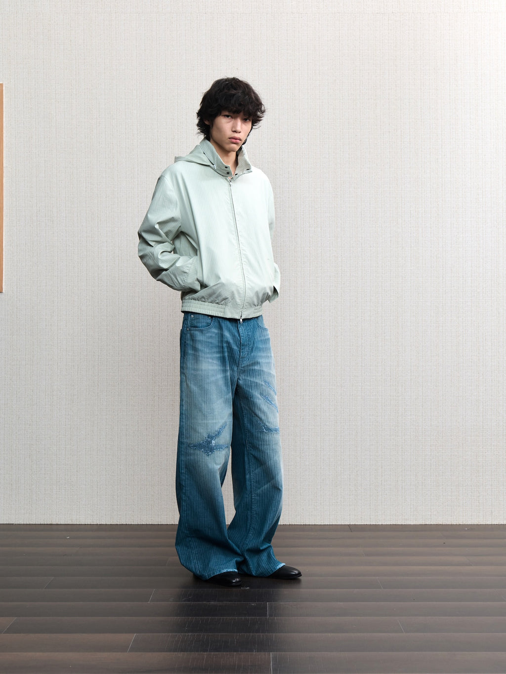 JCAESAR  Dusky‑green striped hooded jacket